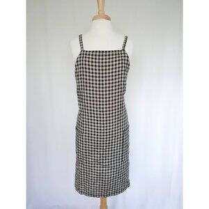 MUJI 100% Linen Gingham Check Cross-Back Apron Dress Pockets One Size